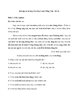 Bài tập ôn hè lớp 2 lên lớp 3 năm 2024 môn Tiếng Việt - Đề 16