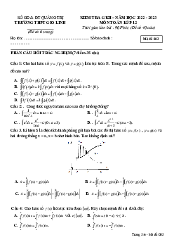 Đề giữa kì 2 Toán 12 năm 2022 – 2023 trường THPT Gio Linh – Quảng Trị