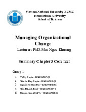 Summary Chapter 3 Core text | Bài tiểu luận học phần Managing Organizational Change | Trường Đại học Quốc tế, Đại học Quốc gia Thành phố Hồ Chí Minh