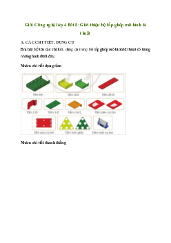 Giải Công nghệ lớp 4 Bài 8: Giới thiệu bộ lắp ghép mô hình kĩ thuật | Cánh diều