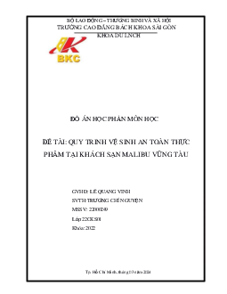Quy trình vệ sinh an toàn thực phẩm tại khách sạn Malibu Vũng Tàu | Đồ án học phần môn học