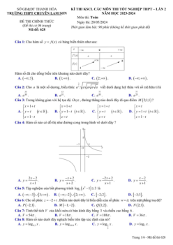 Đề KSCL Toán thi TN THPT 2024 lần 2 trường chuyên Lam Sơn – Thanh Hóa