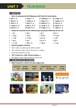 Bài tập Tiếng Anh 6 chương trình mới Bài 7: Television (có đáp án)-Mai Lan Hương-Hà Thanh Uyên