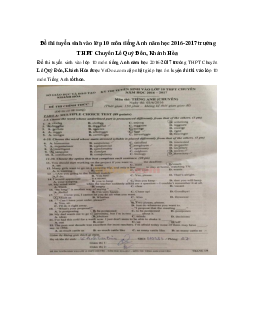 Đề thi tuyển sinh vào lớp 10 môn Tiếng Anh năm học 2016 - 2017 Trường THPT Lê Quý Đôn Khánh Hóa