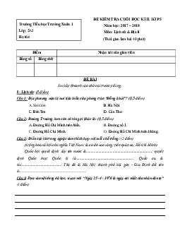 Đề thi học kì 2 môn Lịch sử - Địa lý lớp 5 trường Tiểu học Trường Xuân 1, Cần Thơ năm 2017 - 2018