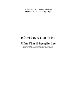 ĐỀ CƯƠNG - Tâm lí học giáo dục | môn Tâm Lý học giáo dục | Đại học sư phạm Hà nội