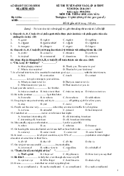Đề thi tuyển sinh lớp 10 THPT tỉnh Quảng Bình năm học 2016-2017 môn Tiếng Anh (chuyên)