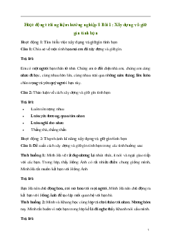 Hoạt động trải nghiệm 8: Xây dựng và giữ gìn tình bạn | Kết nối tri thức
