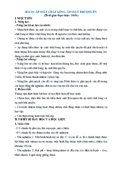 Giáo án KHTN 8 Kết nối tri thức bài 16 Áp suất chất lỏng áp suất khí quyển