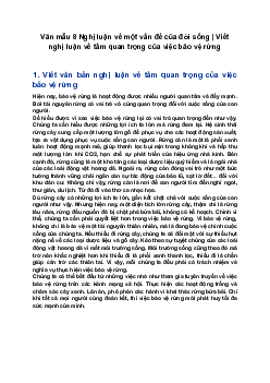 Văn mẫu 8 Nghị luận về một vấn đề của đời sống | Viết nghị luận về tầm quan trọng của việc bảo vệ rừng