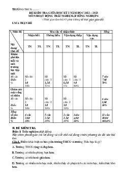 Đề thi giữa học kì 1 môn Hoạt động trải nghiệm hướng nghiệp 6 năm 2023 - 2024 sách Chân trời sáng tạo | Đề 2