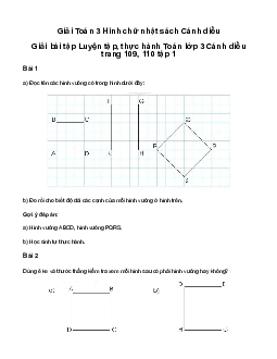 Hình vuông: Giải bài tập Luyện tập, thực hành Toán lớp 3 Cánh diều trang 109, 110 tập 1