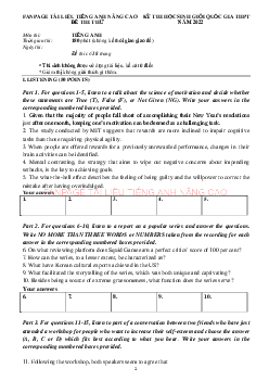 Tài liệu Tiếng Anh nâng cao kỳ thi thử chọn HSG QUỐC GIA THPT năm 2022