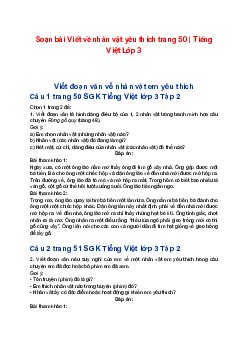 Soạn bài Viết về nhân vật yêu thích trang 50 | Tiếng Việt Lớp 3 Tập 2 Cánh diều