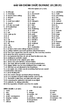 kỳ thi Olympic truyền thống 30-4 lần thứ XXV năm 2019 môn Tiếng Anh 10 - Đáp án chính thức