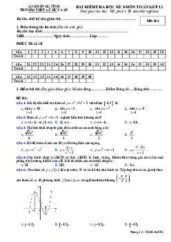 Đề thi HKI Toán 12 năm 2018 – 2019 trường THPT Cù Huy Cận – Hà Tĩnh