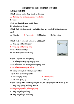 Đề thi học kì 2 môn Vật lí 10 năm 2022 - 2023 sách Chân trời sáng tạo đề 1