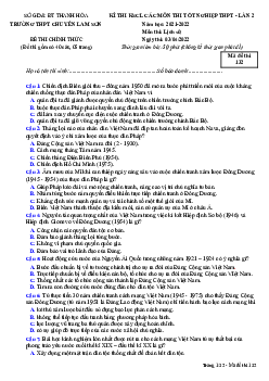 Đề thi thử THPT Quốc gia 2022 môn Lịch sử lần 2 trường THPT Chuyên Lam Sơn, Thanh Hóa (có đáp án)