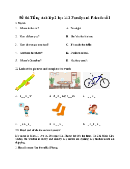 Đề thi học kì 2 môn Tiếng Anh 2 năm 2022 - 2023 sách Chân trời sáng tạo | đề 1