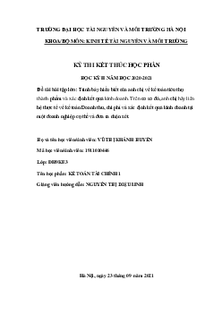 Bài tập lớn thi cuối kỳ môn Kinh tế tài nguyên và môi trường