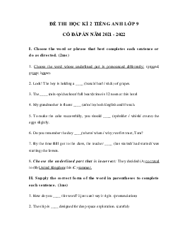 Đề thi tiếng Anh lớp 9 học kì 2 sở GD&ĐT Đà Nẵng năm 2022 - 2023