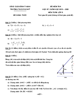 Đề kiểm tra học kì 2 Toán 8 năm 2019 – 2020 trường THCS Phú Mỹ – TP HCM