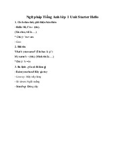 Ngữ pháp Tiếng Anh lớp 1 Unit Starter Hello | Family & Friends