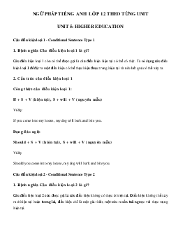 Ngữ pháp Unit 5 lớp 12 Higher Education