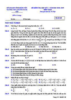 Đề kiểm tra HK1 Toán 11 năm học 2018 – 2019 trường THPT chuyên Hưng Yên