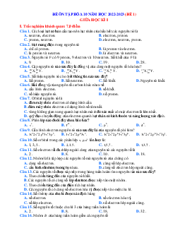 Tài liệu ôn tập giữa học kỳ 1 hóa 10 năm 2022-2023 (có đáp án)