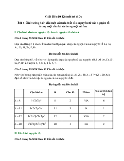 Giải Hóa 10 Bài 6: Xu hướng biến đổi một số tính chất của nguyên tử các nguyên tố trong một chu kì và trong một nhóm KNTT