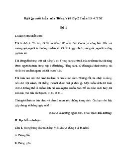 Phiếu bài tập cuối tuần lớp 2 môn Tiếng Việt Chân trời sáng tạo - Tuần 15