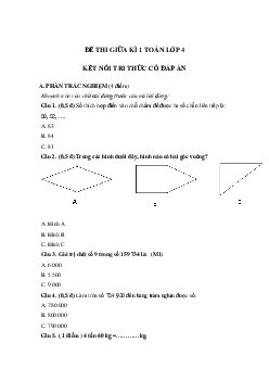 Đề ôn thi giữa kì 1 Toán lớp 4 Kết nối tri thức - Đề số 4