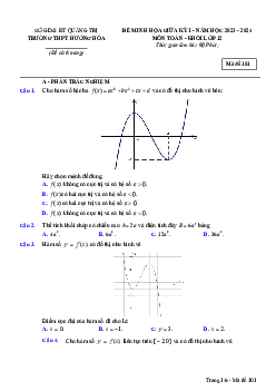 Đề minh họa giữa kỳ 1 Toán 12 năm 2023 – 2024 trường THPT Hướng Hóa – Quảng Trị