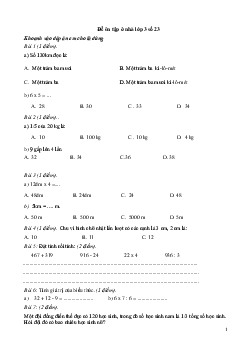 Đề ôn tập ở nhà môn Toán lớp 3 ngày 27/03/2021 (có đáp án)