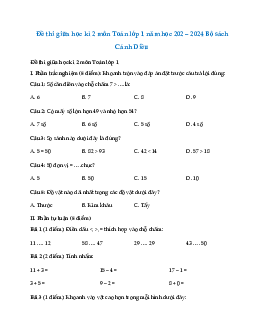 Đề thi giữa học kì 2 lớp 1 năm 2023 - 2024 | Toán 1 | Cánh diều | đề 5