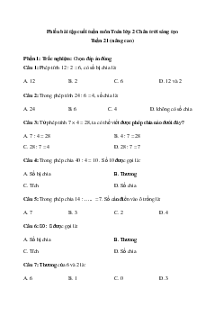 Đề kiểm tra cuối tuần Toán lớp 2| Chân trời sáng tạo - Tuần 21 (nâng cao)