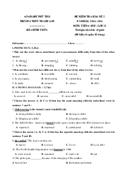 Đề kiểm tra học kỳ 2 môn Tiếng Anh lớp 12 trường THPT Thanh Sơn, Phú Thọ năm học 2015 - 2016( có đáp án)