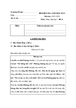 Đề thi học kì 2 môn Tiếng Việt lớp 5 theo thông tư 22 - Đề 8