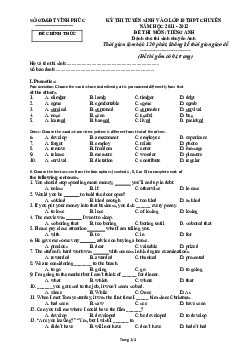 Đề thi tuyển sinh lớp 10 THPT chuyên năm học 2011-2012 đề thi môn Tiếng Anh sở GD&ĐT Vĩnh Phúc