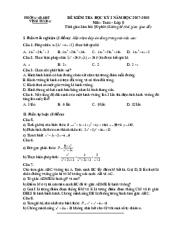 Đề kiểm tra học kỳ 1 Toán 8 năm học 2017 – 2018 phòng GD và ĐT Vĩnh Tường – Vĩnh Phúc