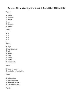 Đề thi vào 10 môn Tiếng Anh năm 2023 - 2024 sở GD&ĐT Bình Định
