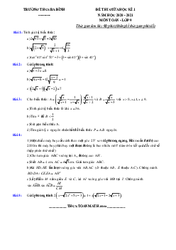Đề thi giữa kì 1 Toán 9 năm 2020 – 2021 trường THCS Ba Đình – Hà Nội