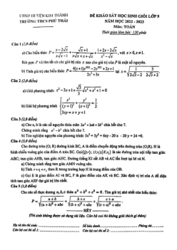 Đề học sinh giỏi Toán 9 năm 2022 – 2023 trường THCS Phú Thái – Hải Dương