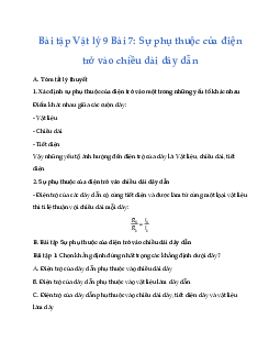 Bài tập Vật lý 9 Bài 7: Sự phụ thuộc của điện trở vào chiều dài dây dẫn
