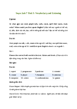Giải Tiếng Anh 7 Unit 5: Vocabulary and Listening | Friends Plus