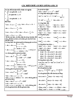 Kiến thức cơ bản lượng giác lớp 11