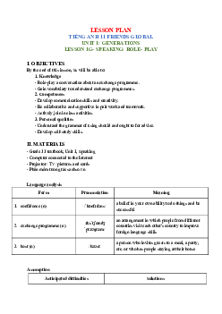Unit 1: Generations - Lesson plan 1G | Giáo án Tiếng Anh 11 Friends Global