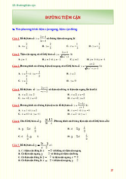 Câu hỏi trắc nghiệm môn Toán lớp 12: Đường tiện cận