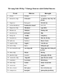 Từ vựng Unit 10 lớp 7 Energy Sources sách Global Success